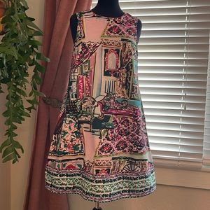 Watercolor Travel Scenic Shift Dress by Anthropologie